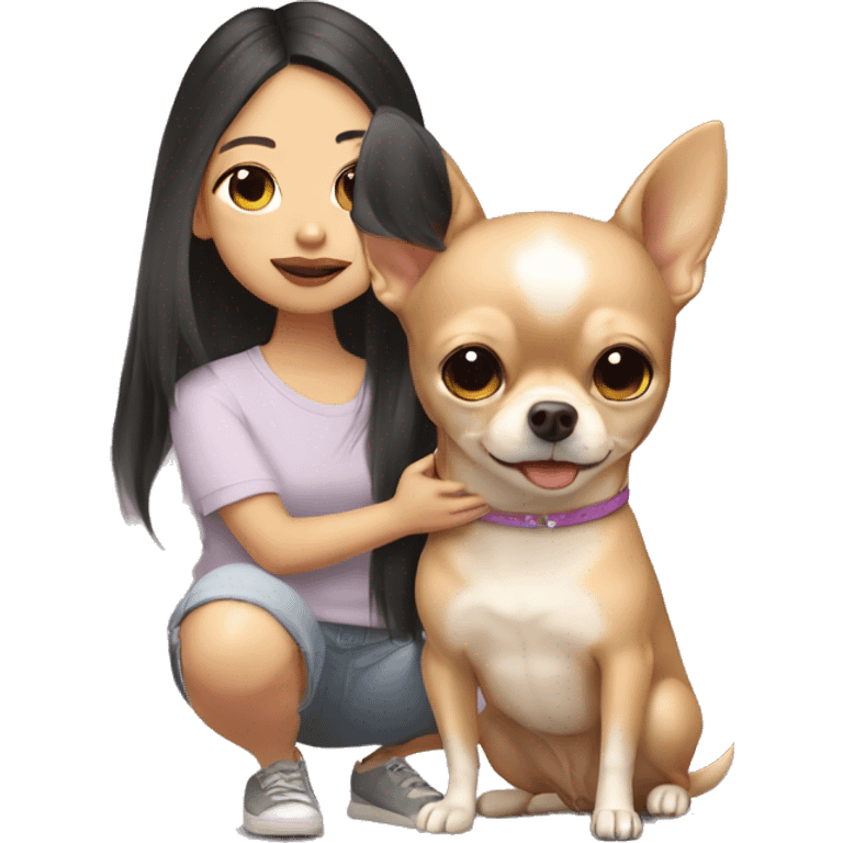 Asain girl hold Light tan very fat chihuahua  emoji