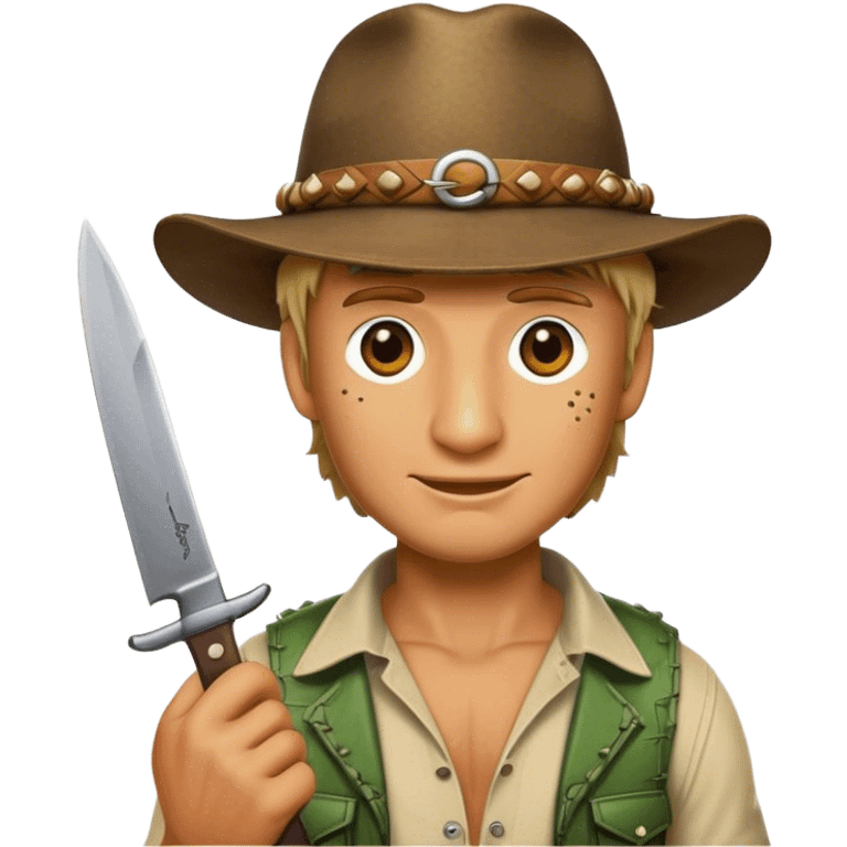 Cinematic Realistic Crocodile Dundee Pop Culture Emoji, depicted with rugged charm and adventurous spirit rendered with lifelike detail and cinematic lighting. emoji