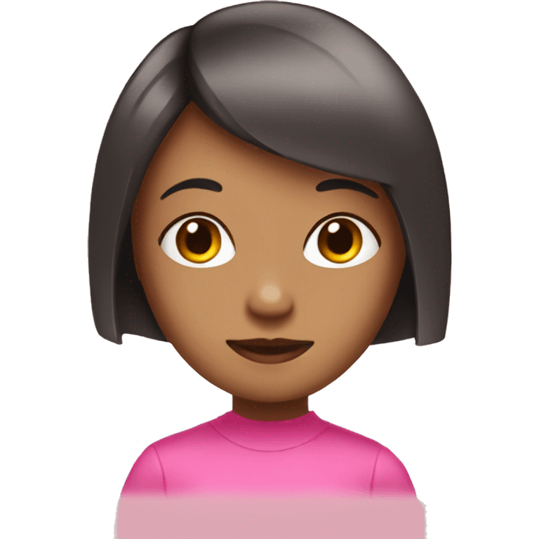 a girl that has a bob cut wearing pink emoji