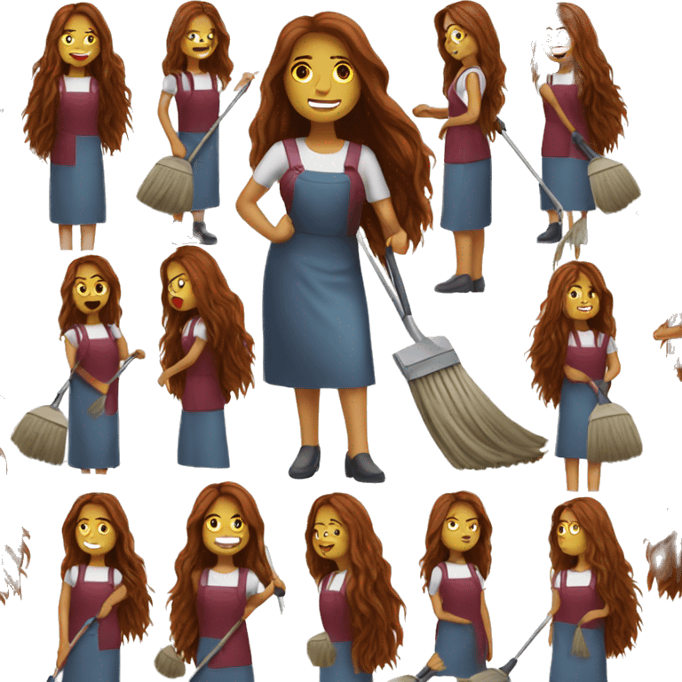 Beautiful burgundy long haired woman mopping the floor emoji