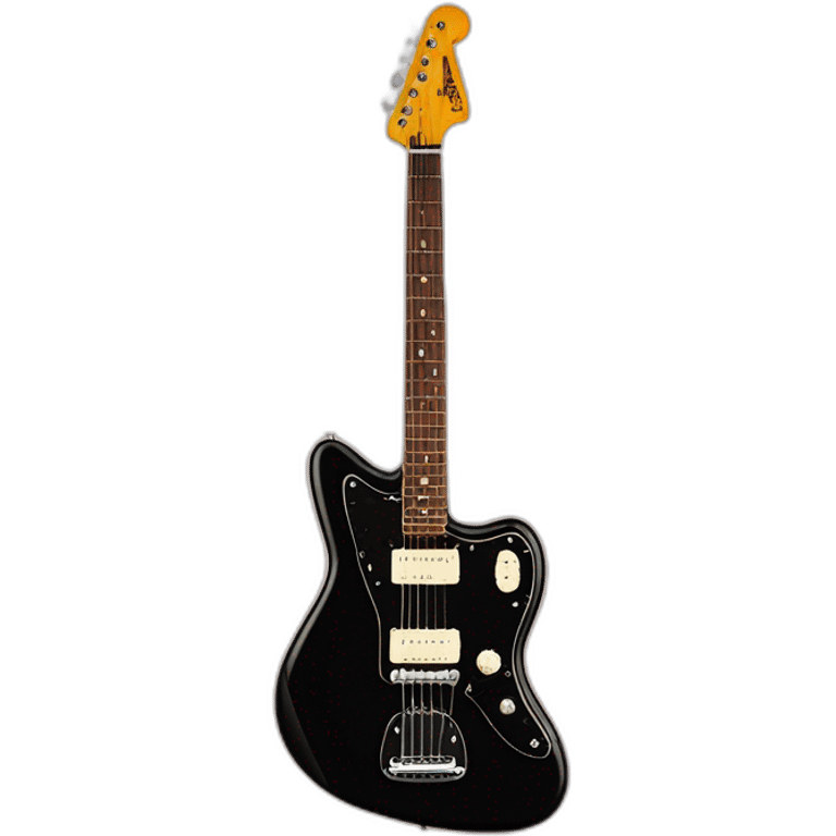 a deep black fender jazzmaster with a red tortoise shell pickguard emoji