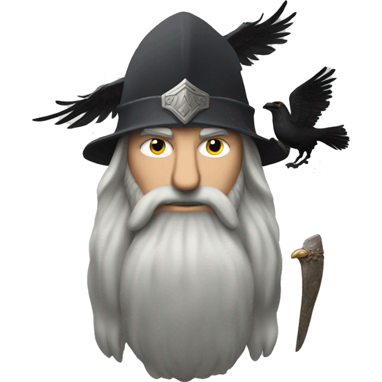 The god Odin with a crow, long viking beard emoji