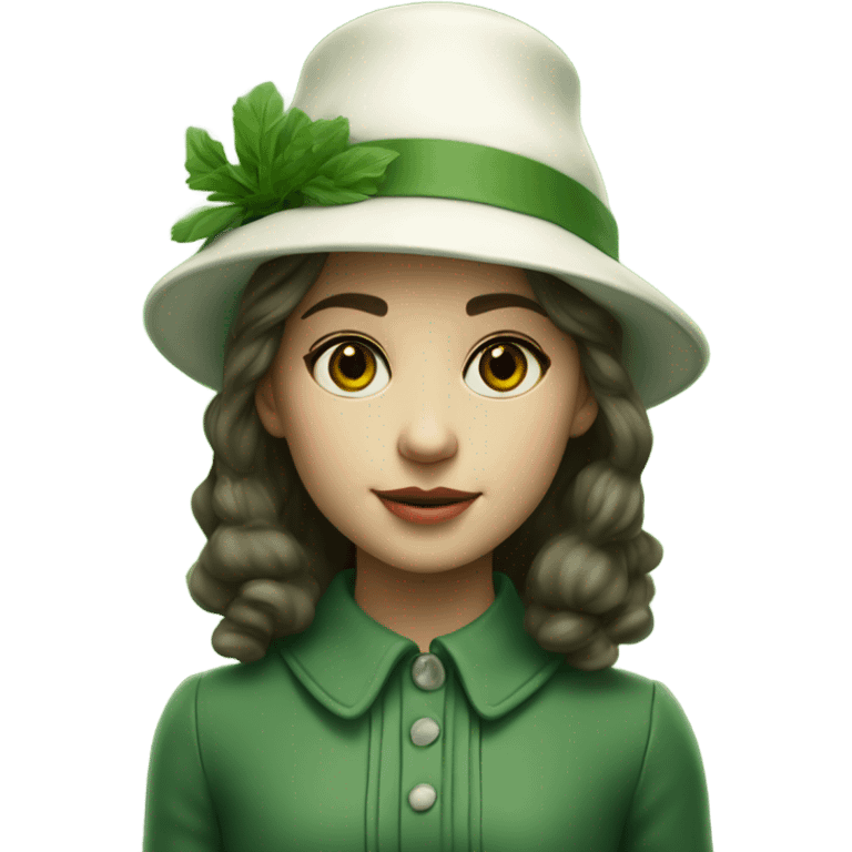 a girl with a white hat and a green background with a green background and a green background with a green background and a green background with a white girl with a, Ada Gladys Killins, aestheticism, foto realistic, a character portrait emoji