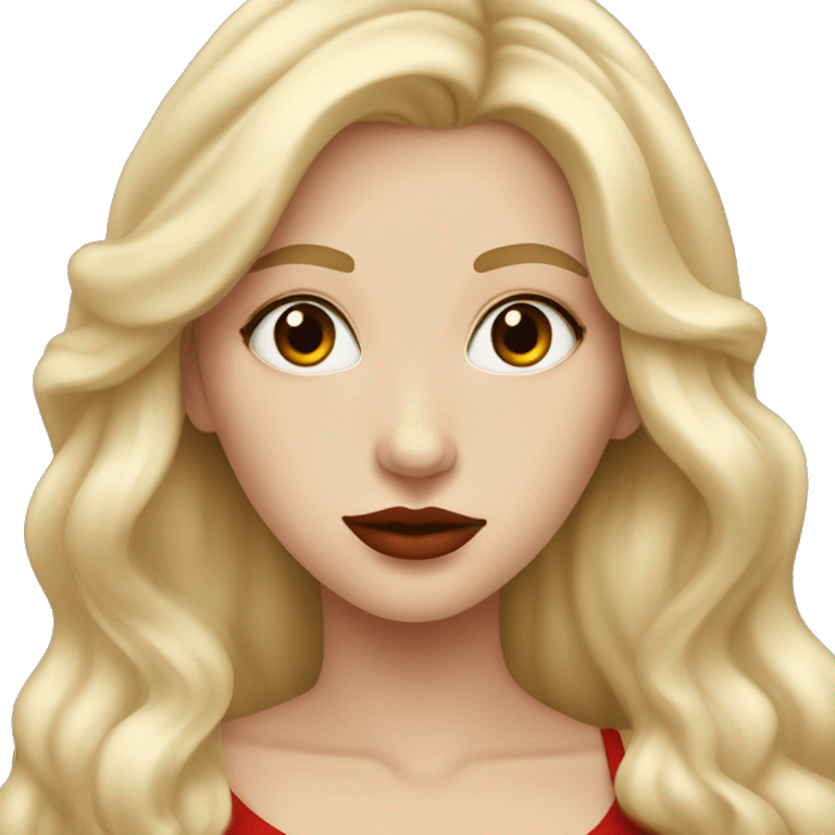 White girl with blonde long hair, brown eyes and red lips emoji