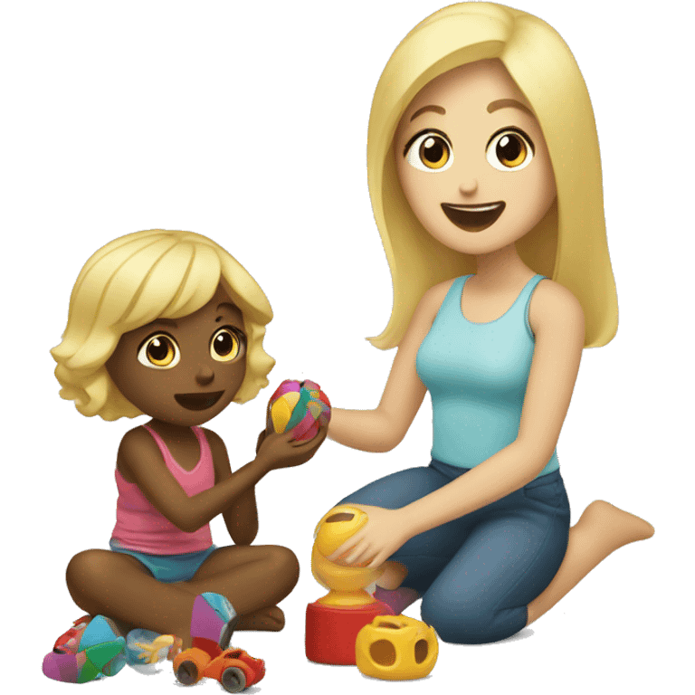 blonde women playing with blonde child with toys emoji