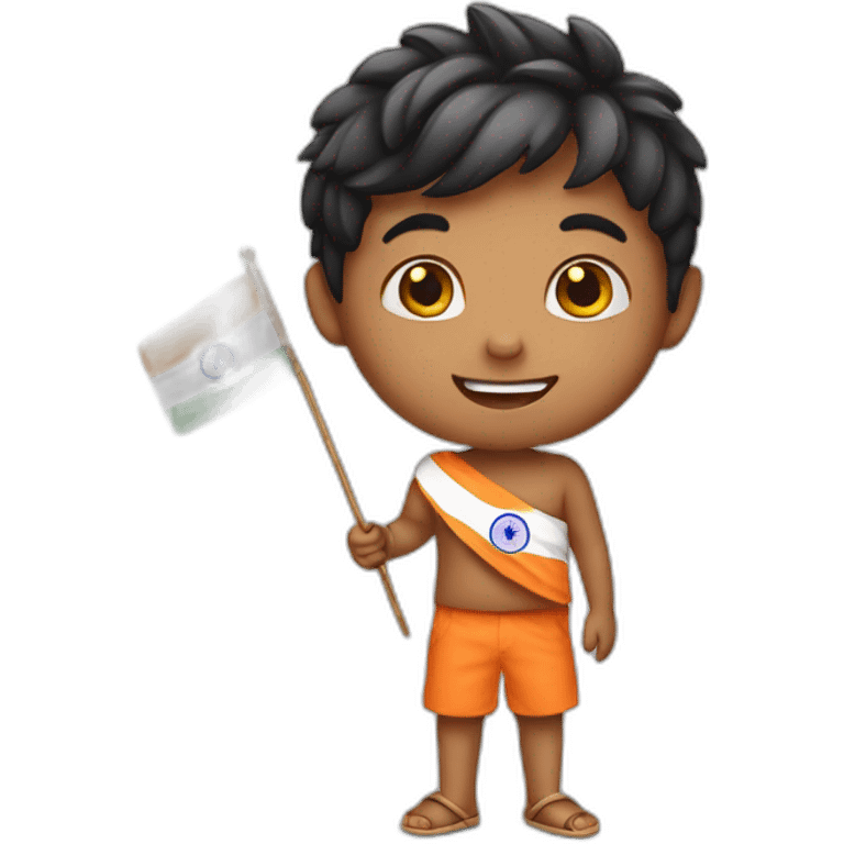 Cute boy holding Indian flag emoji