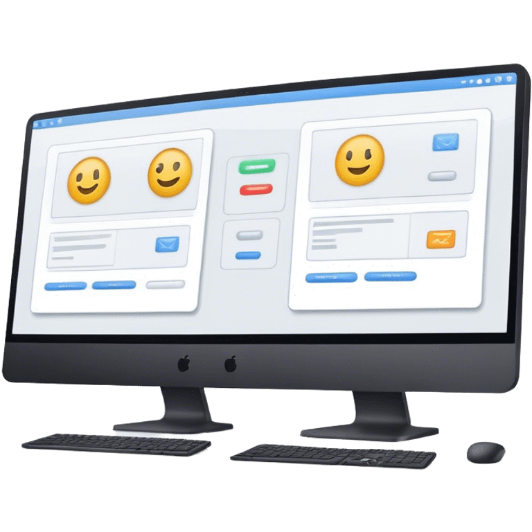 Create an emoji for UX/UI design. Show two large curved monitors side by side, displaying wireframe sketches or design mockups with interface elements like buttons, sliders, and icons. Use modern, professional colors. Do not include any emojis or smiley faces. Make the background transparent. emoji