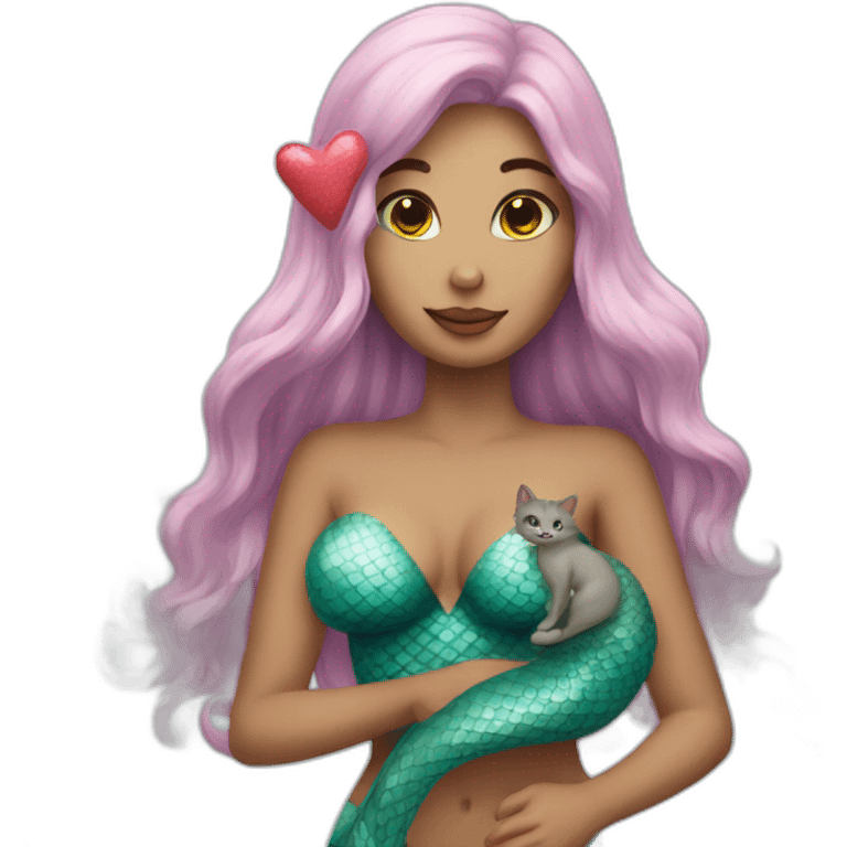 Mermaid with cat and heart  emoji