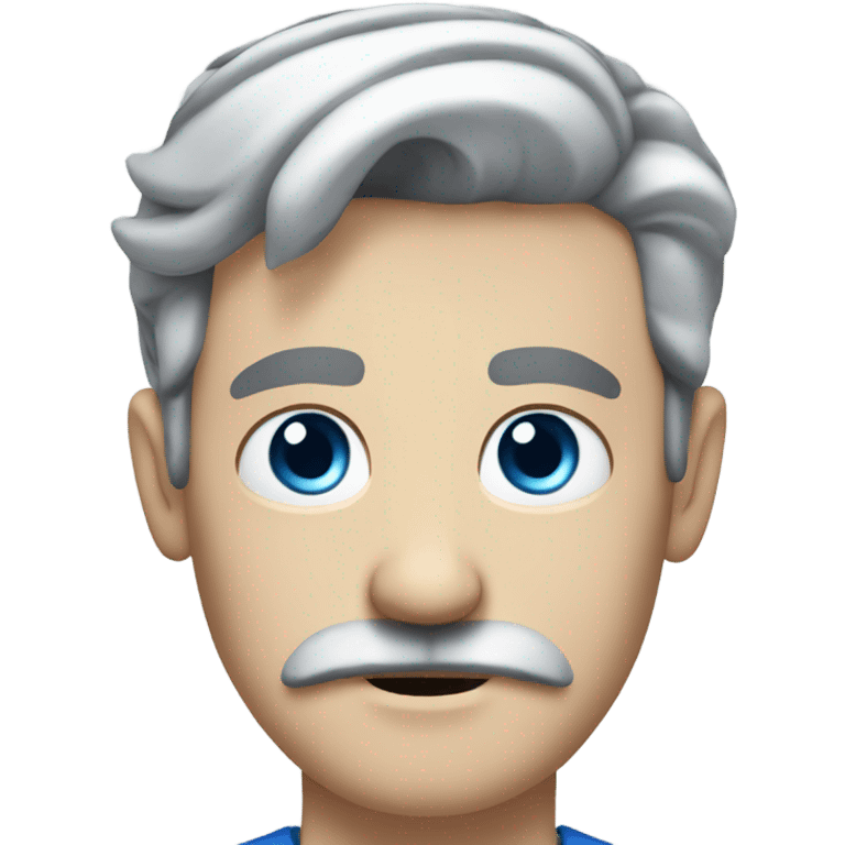 a white man with blue eyes, a thick mustache and kinda down turing eyebrows and dark/grey hair  emoji