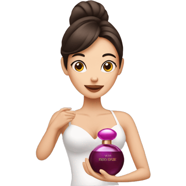 a brunette woman applying perfume emoji