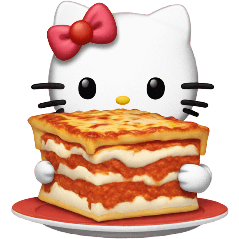 hello kitty eating lasagna and saying mondays emoji