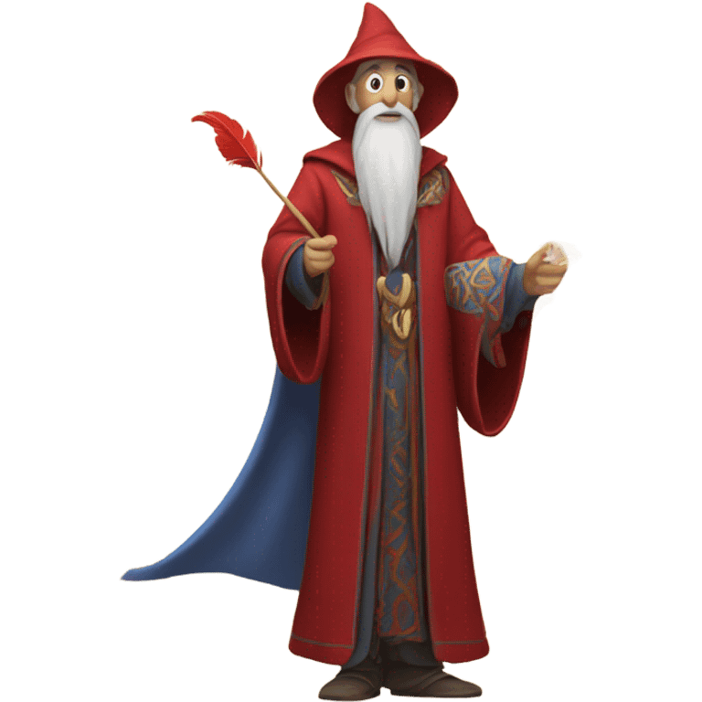 wizard holding a red feather emoji