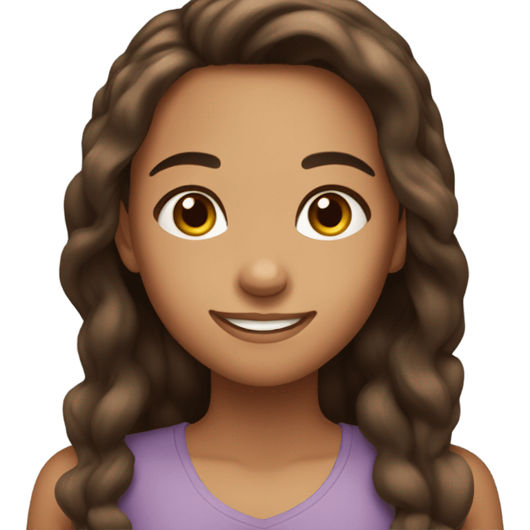 tanned girl with long brown hair and brown eyes smiling  emoji