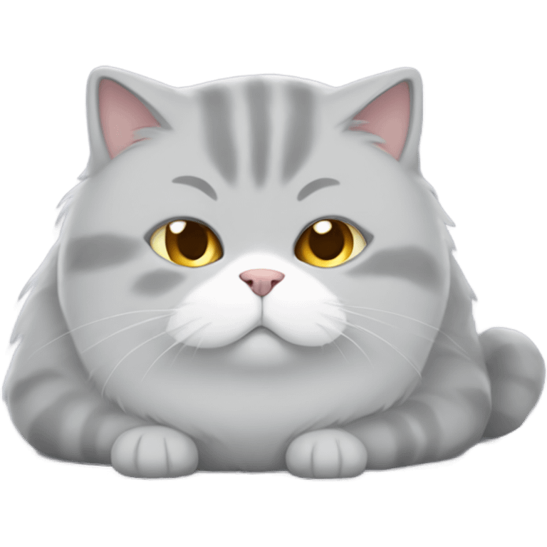 Bored, fluffy, fat, light gray cat spread out on the floor emoji