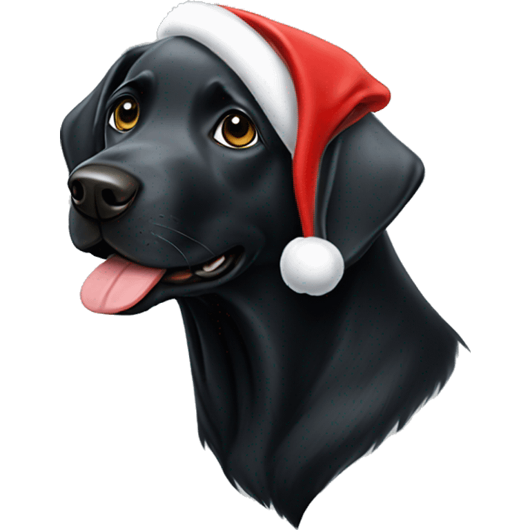 A black Labrador with a Santa hat on emoji