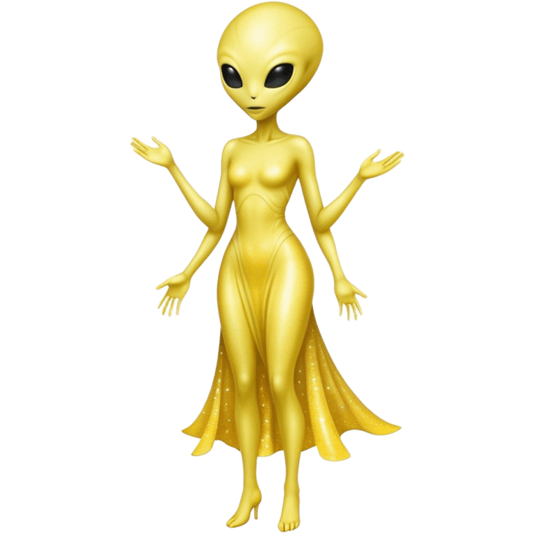 white alien woman, full body in jellow  dress emoji