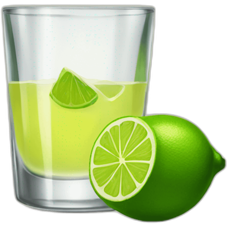 A single tequila glass with a single slice of green lemon piece on it emoji