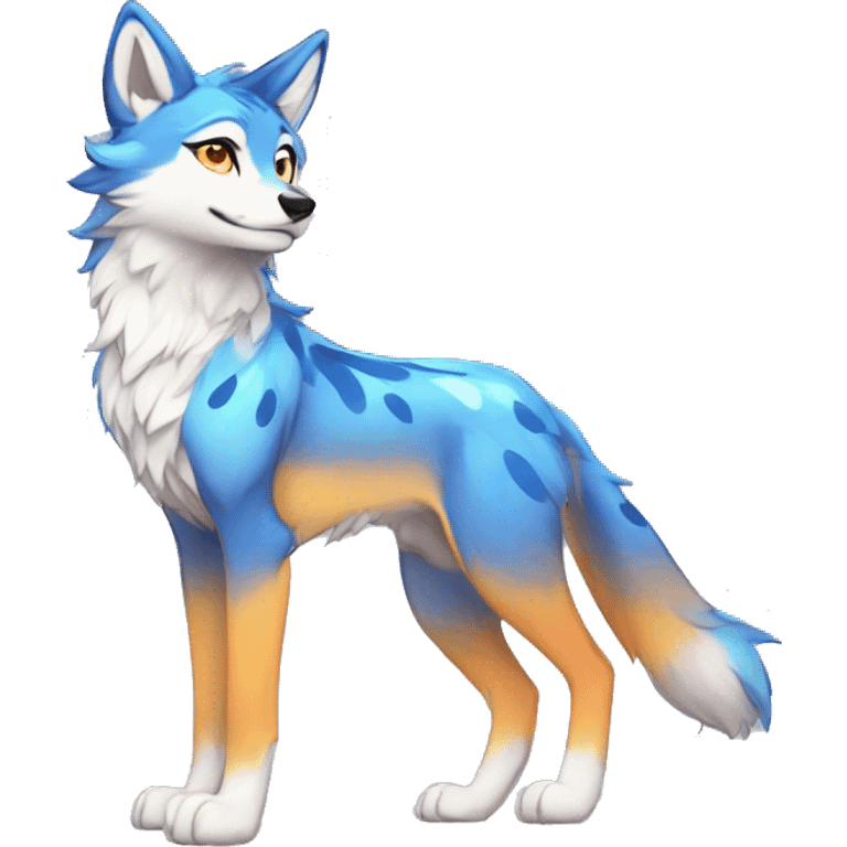 Anthro Colorful Shiny Fionbri-Falvie-sparkle-wolf-sona with spot markings full body emoji