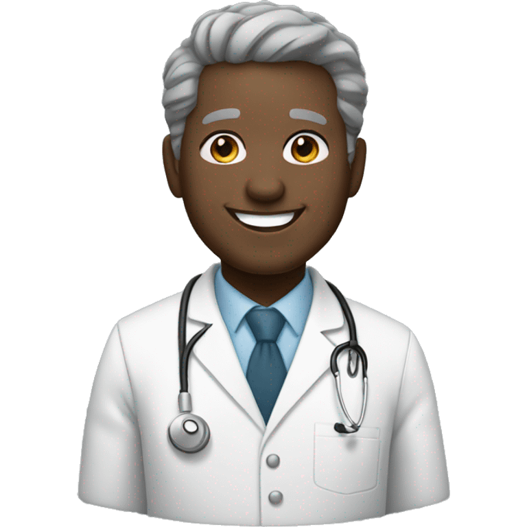 Black doctor with short gray hair smiling. emoji