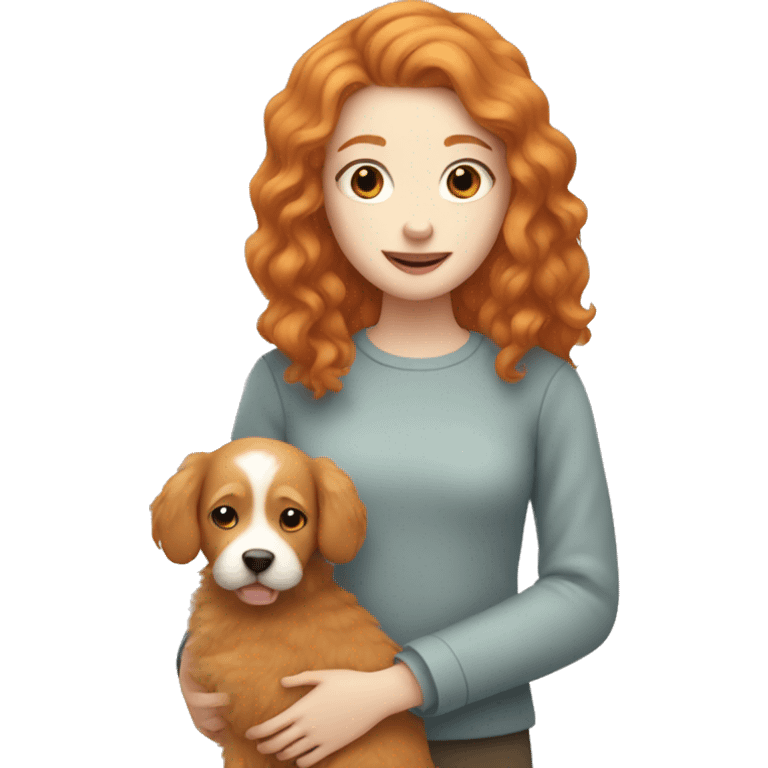 pale ginger girl holding ginger fluffy dog emoji