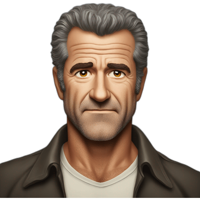 Mel Gibson portrait without smile emoji