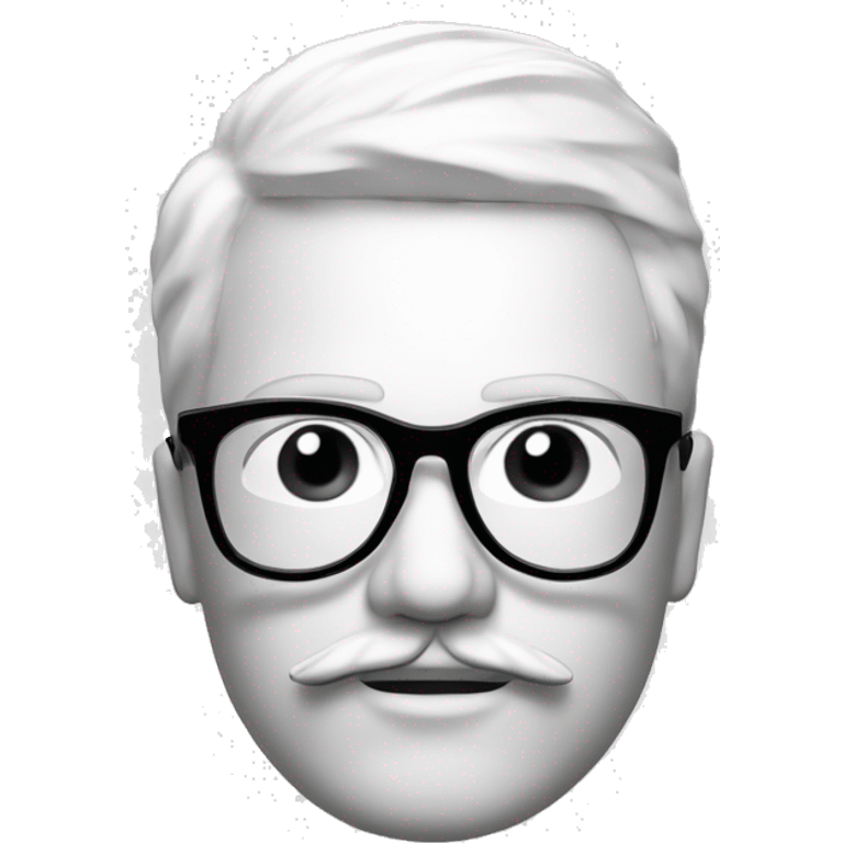 mannequin head of a man with a mustache, he wears black glasses, on a white background, the picture is black and white, and his head is standing straight emoji