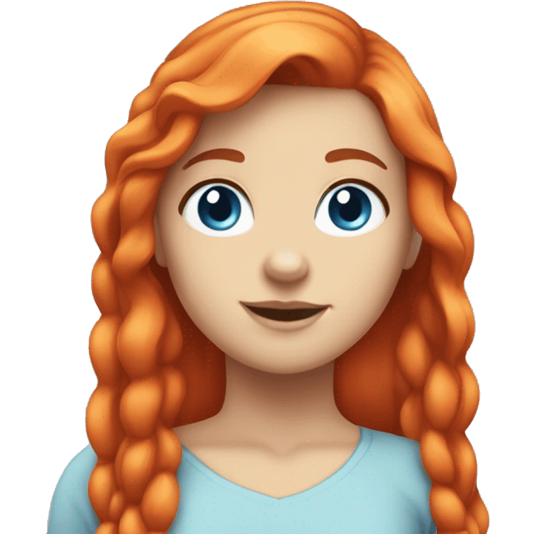 White girl with red and orange hair with blue eyes with her hair in a ponny tall emoji