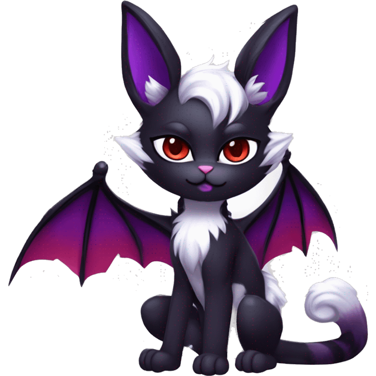 Anthro-Cute-Edgy-Vampiric-Batty-Cat-Black-Purple-Red-White-Contrast-Colors-Fantasy-Fur-Sona-Chibi-Shiny-Fakémon-Hybrid with horns full body emoji