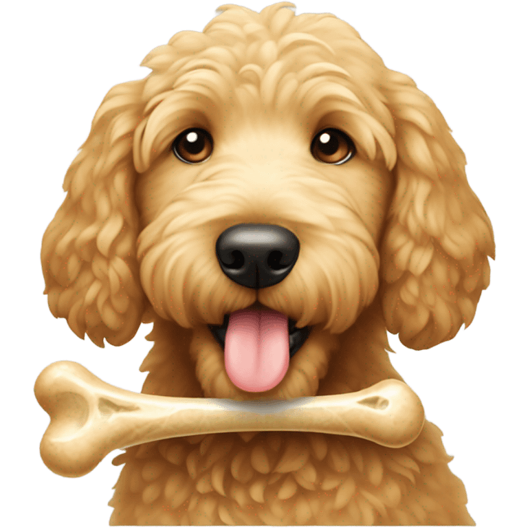 Golden doodle with a bone emoji