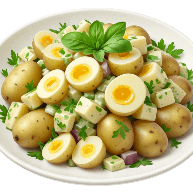 Cinematic Realistic Kartoffelsalat Dish Emoji, showcasing a traditional potato salad with fresh herbs and tangy dressing rendered with lifelike detail and vibrant, natural lighting. emoji