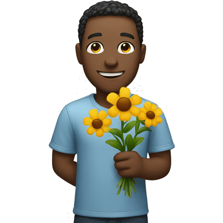 Smiling Emoji holding Flowers in his Hand  emoji