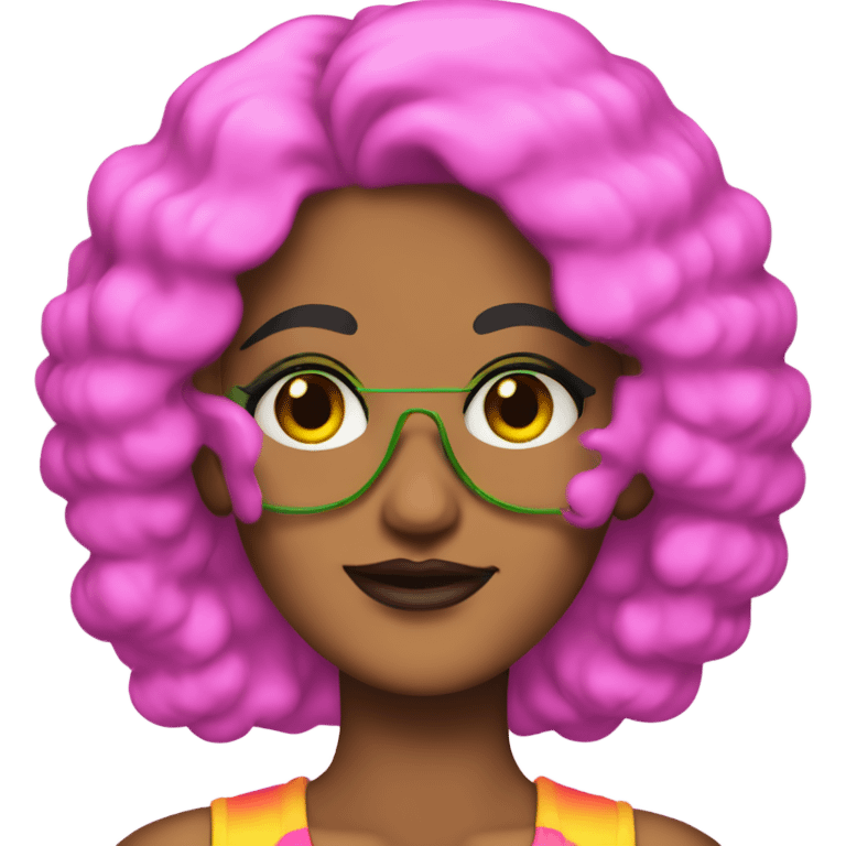 Tanned woman with black hair dressed in 1980s hair, makeup, and neon attire  emoji