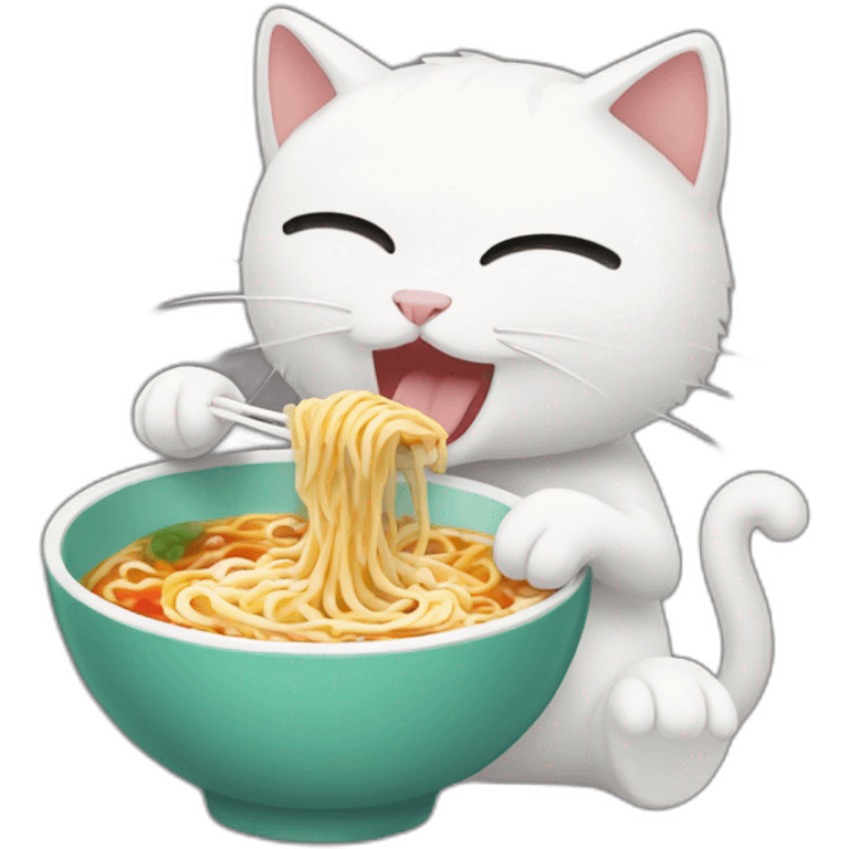 2d white Animated cat eating ramen emoji