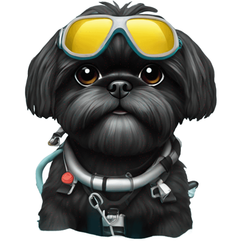 Black Shih tzu as scuba diver emoji