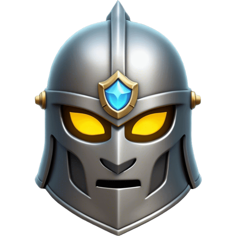 Clash of Clans aesthetic: Cinematic Playful 3D Isometric steel helm Emoji, rendered in a 3D vector-style similar to standard emojis with minimal shading and bold, simplified shapes. A compact, distinct form with signature details, softly glowing with a fantasy RPG magic charm. Simplified yet unmistakably iconic, highly detailed and consistent, glowing with a soft radiance and high shine. Stylized with a touch of heroic grandeur and a soft glowing outline, capturing the essence of a beloved gaming relic with a friendly, playful manner! emoji