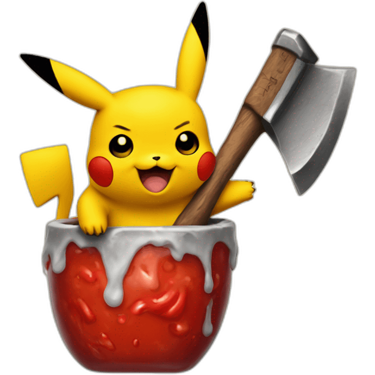 Pikachu with a ketchup stained axe emoji