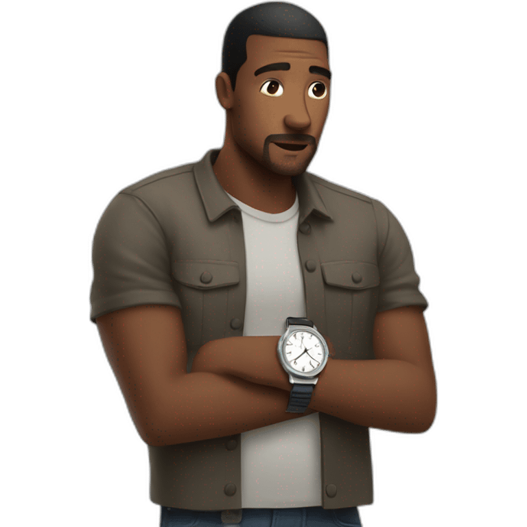 A man looking at his wrist watch waiting for someone emoji