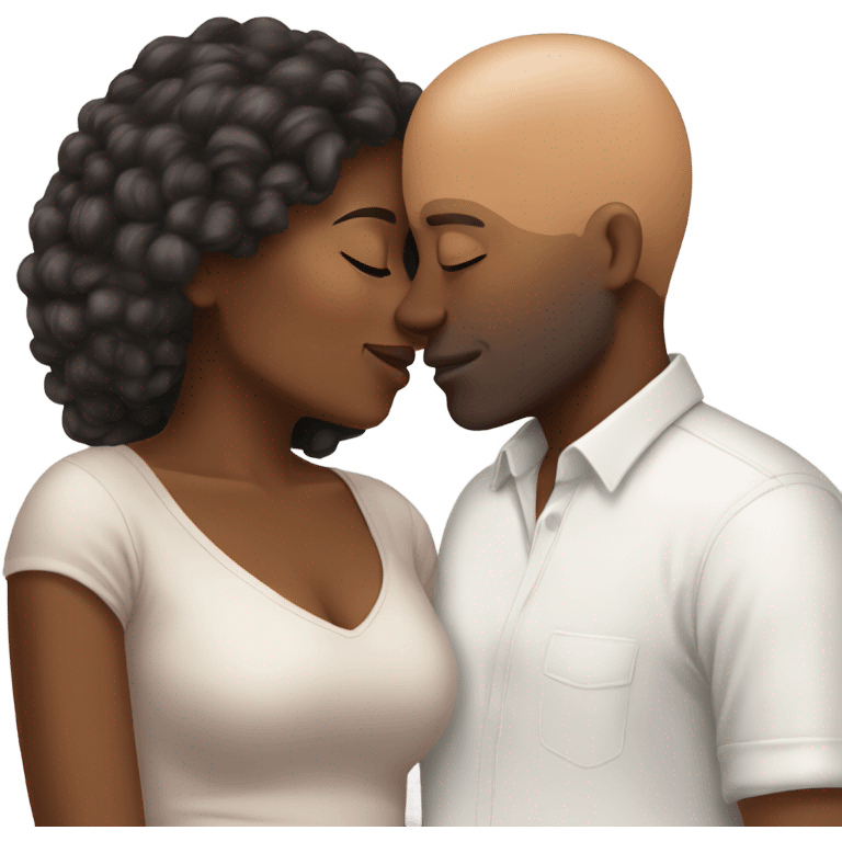 brown-skinned woman kissing her bald white boyfriend emoji