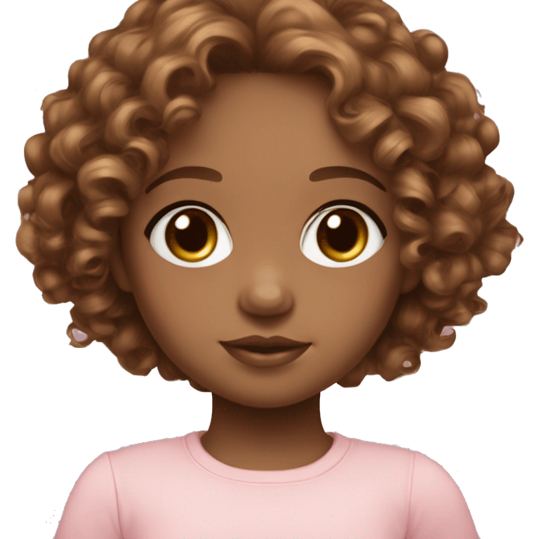 Light brown doll eyes, brown curly hair, feminine, pink, brown girl, angelic emoji