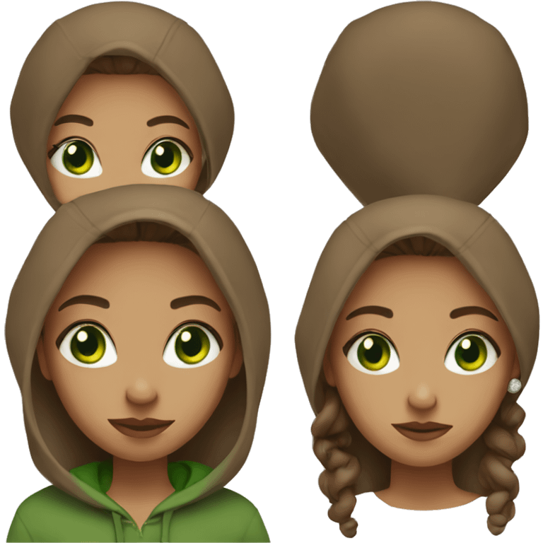 girl in brown hoodie with stud earring and green eyes emoji