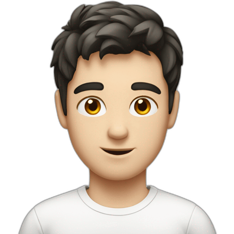 young white European guy with a white shirt and black short hairs emoji