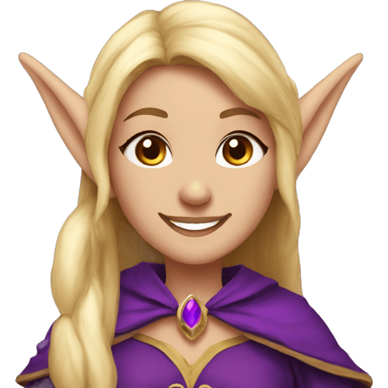 Noble female Elf with Elf ears and blonde hair and purple robes smiling emoji