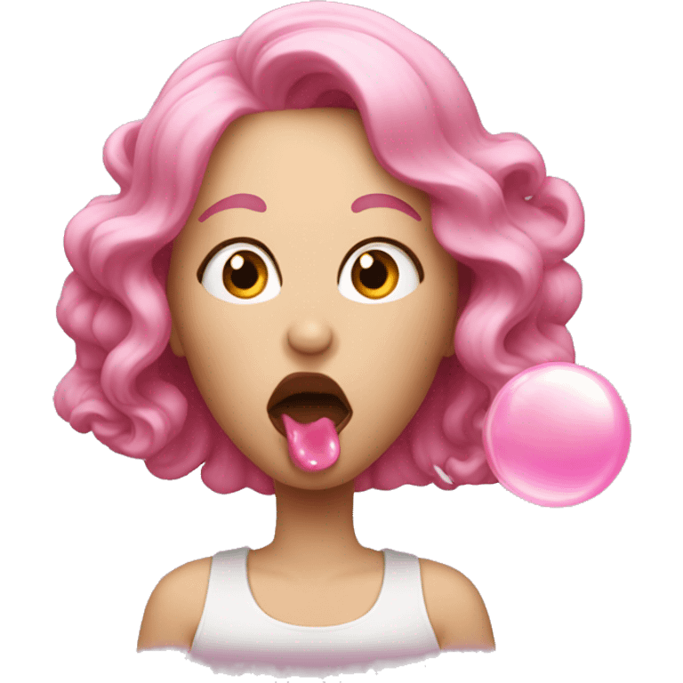 white woman with pink hair blowing bubble gum emoji