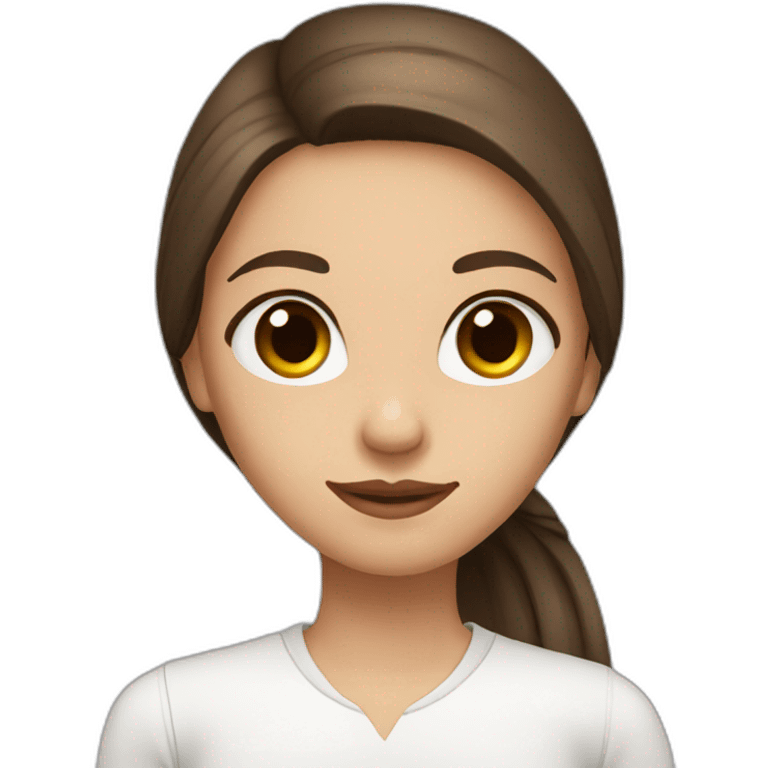 Girl with brown eyes and brown long straight hair and white shirt emoji