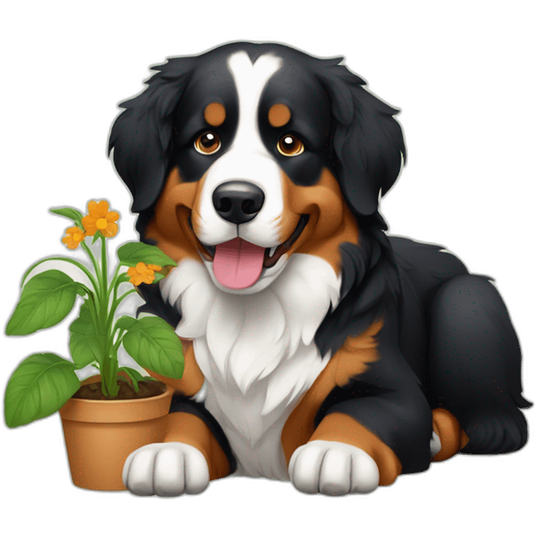 bernese mountain dog digging a plant emoji