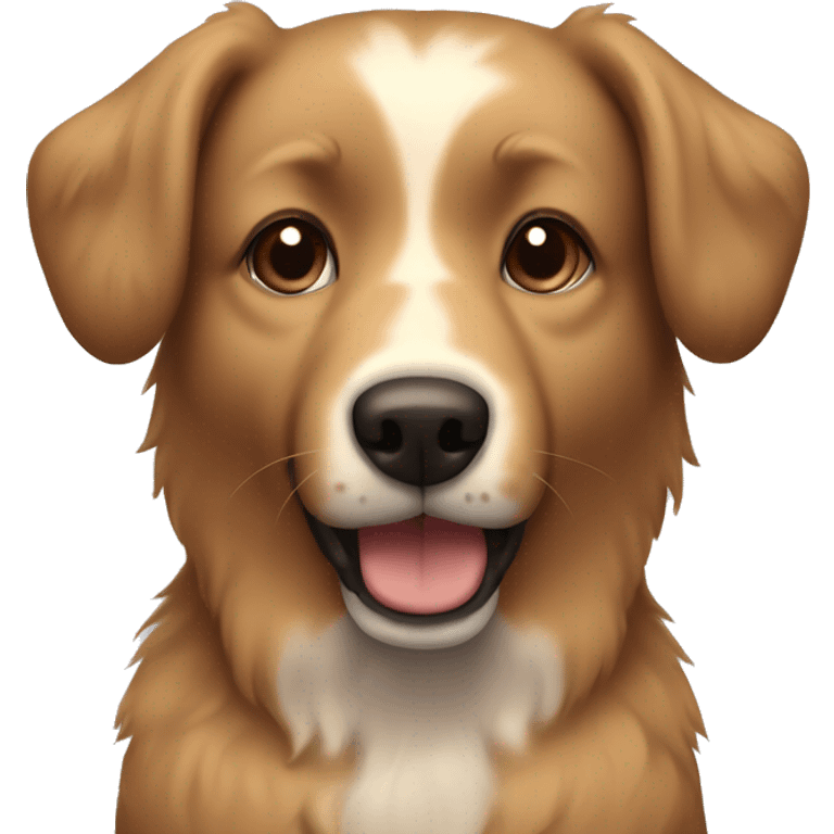 Fluffy light-Brown dog with dark brown spots on his face. His ears are standing up.  emoji