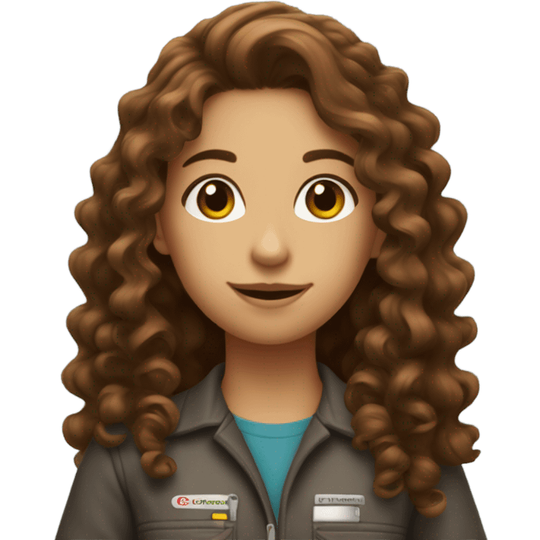 girl mechanic with long brown curly hair holding a differential emoji