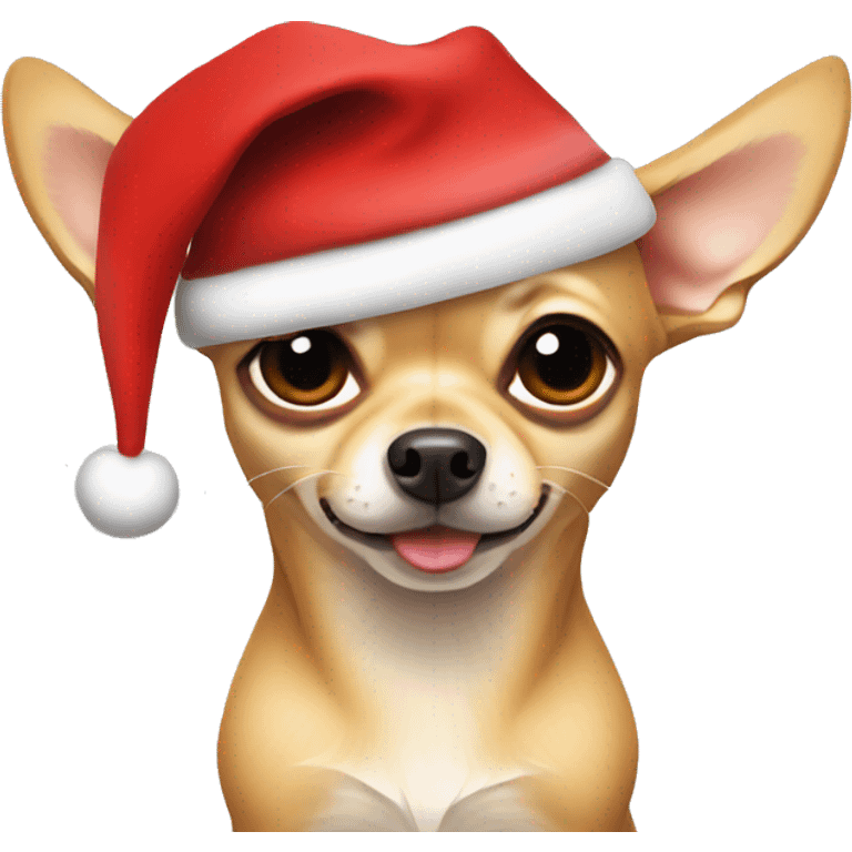 Tan chihuahua with santa hat emoji