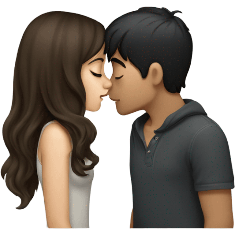 Light brunette girl Kissing boy with dark hair and beats emoji