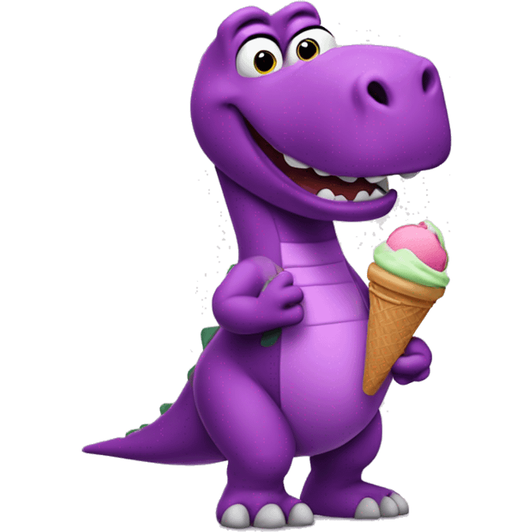 Barney the dinosaur holding a ice cream in one hand emoji